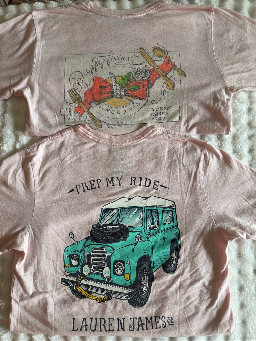 Lauren James BUNDLE OF 2 Pink POCKET Tee’s with Graphic Backs. M